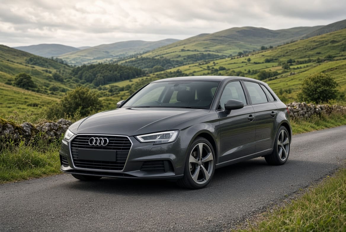Illustration of a used Audi A3 in the Irish countryside
