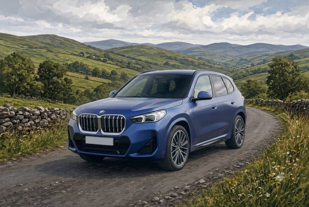 Illustration of a used BMW X1 in the Irish countryside