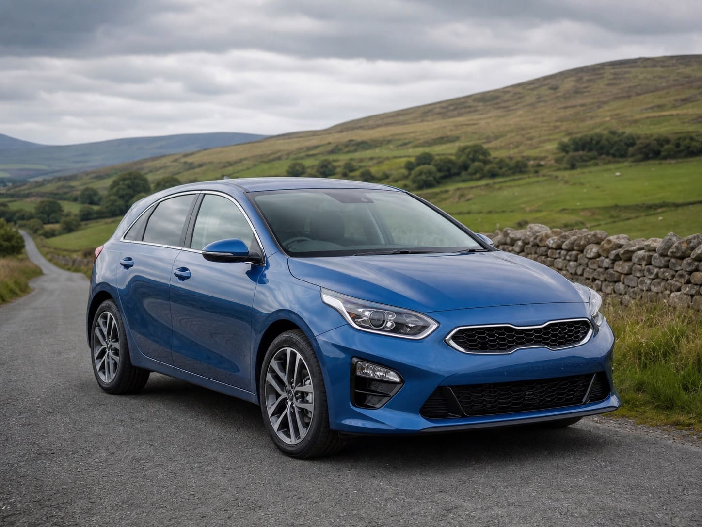 Illustration of a used Kia Ceed in the Irish countryside