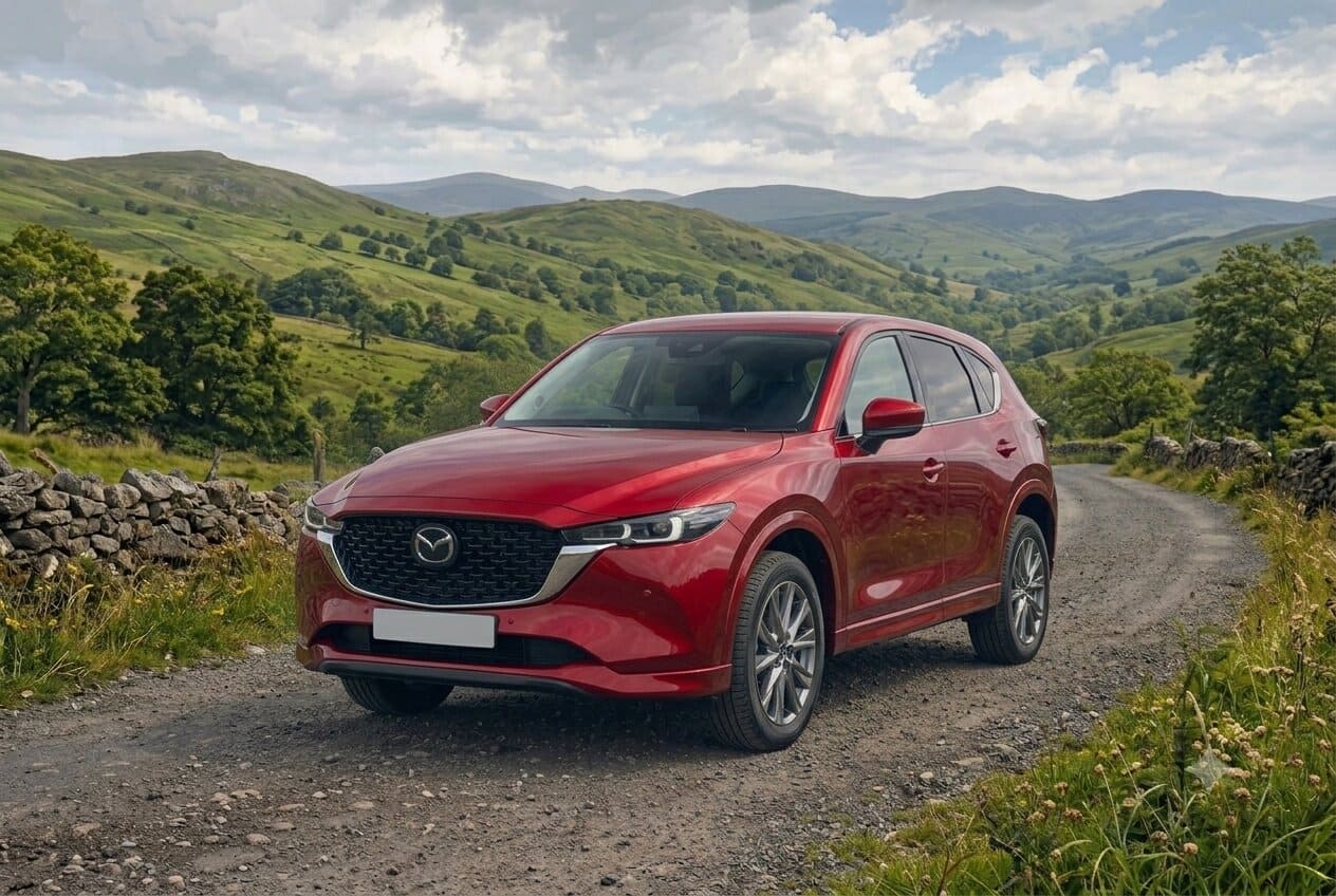 Illustration of a used Mazda CX-5 in the Irish countryside