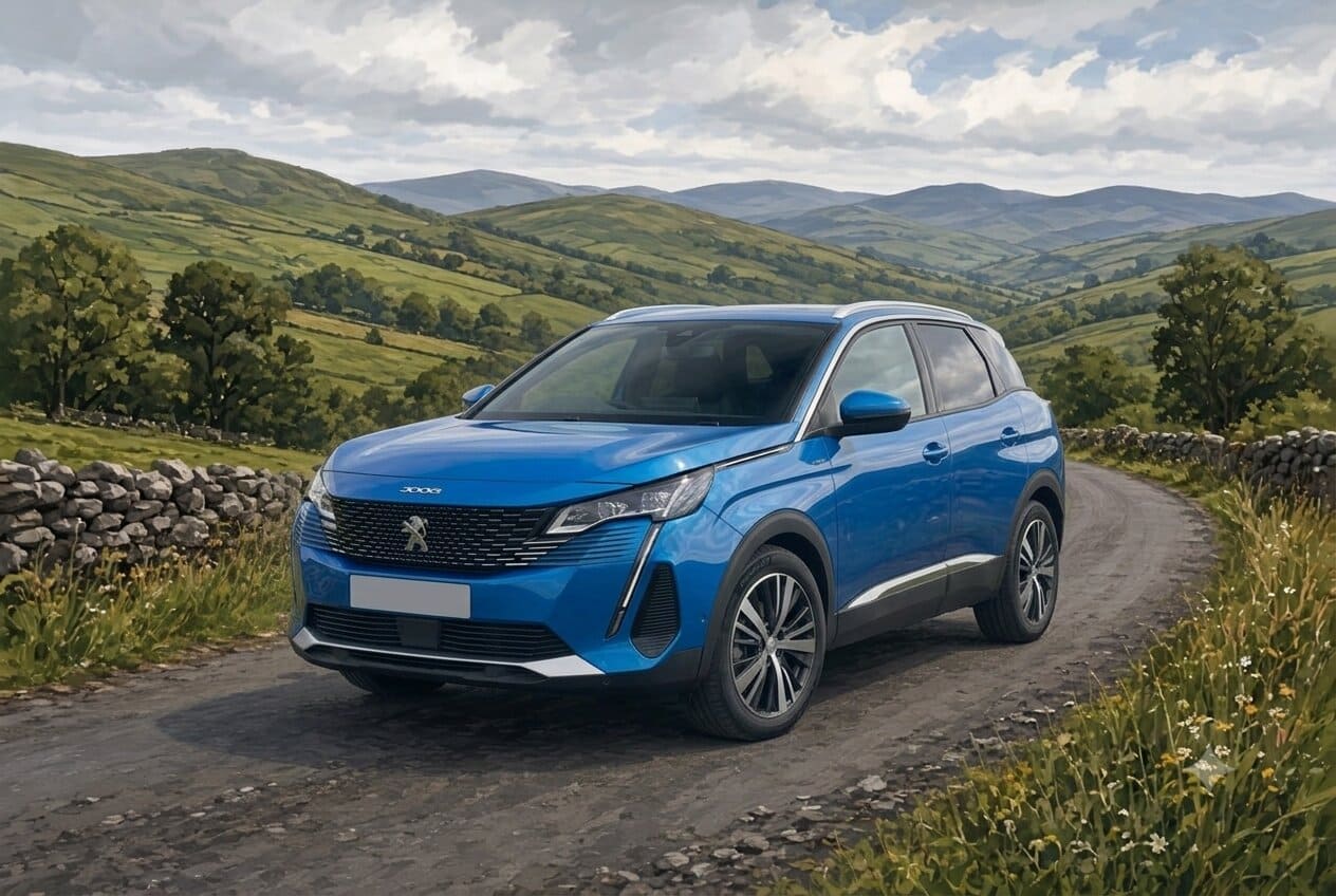 Illustration of a used Peugeot 3008 in the Irish countryside