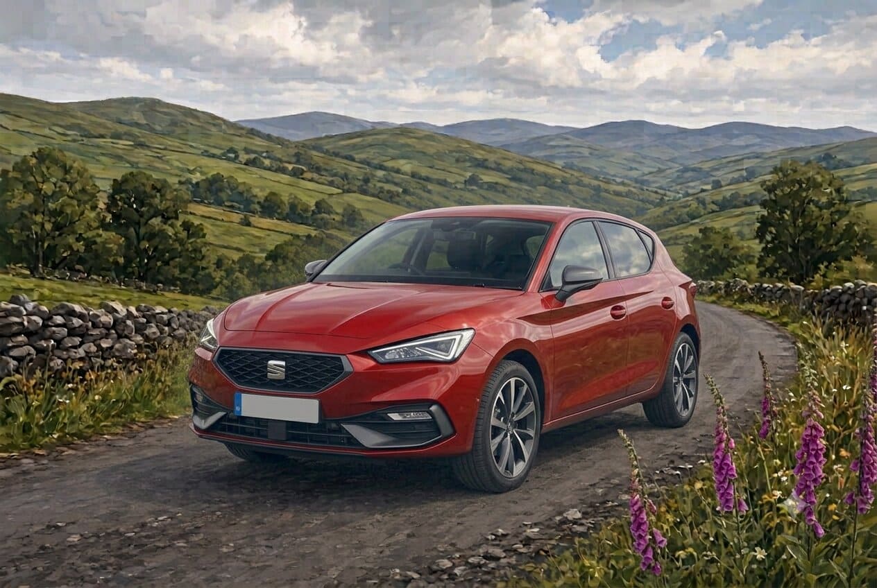 Illustration of a used SEAT Leon in the Irish countryside