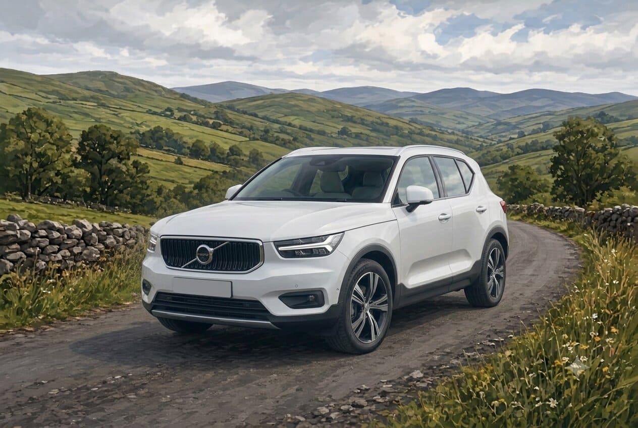 Illustration of a used Volvo XC40 in the Irish countryside