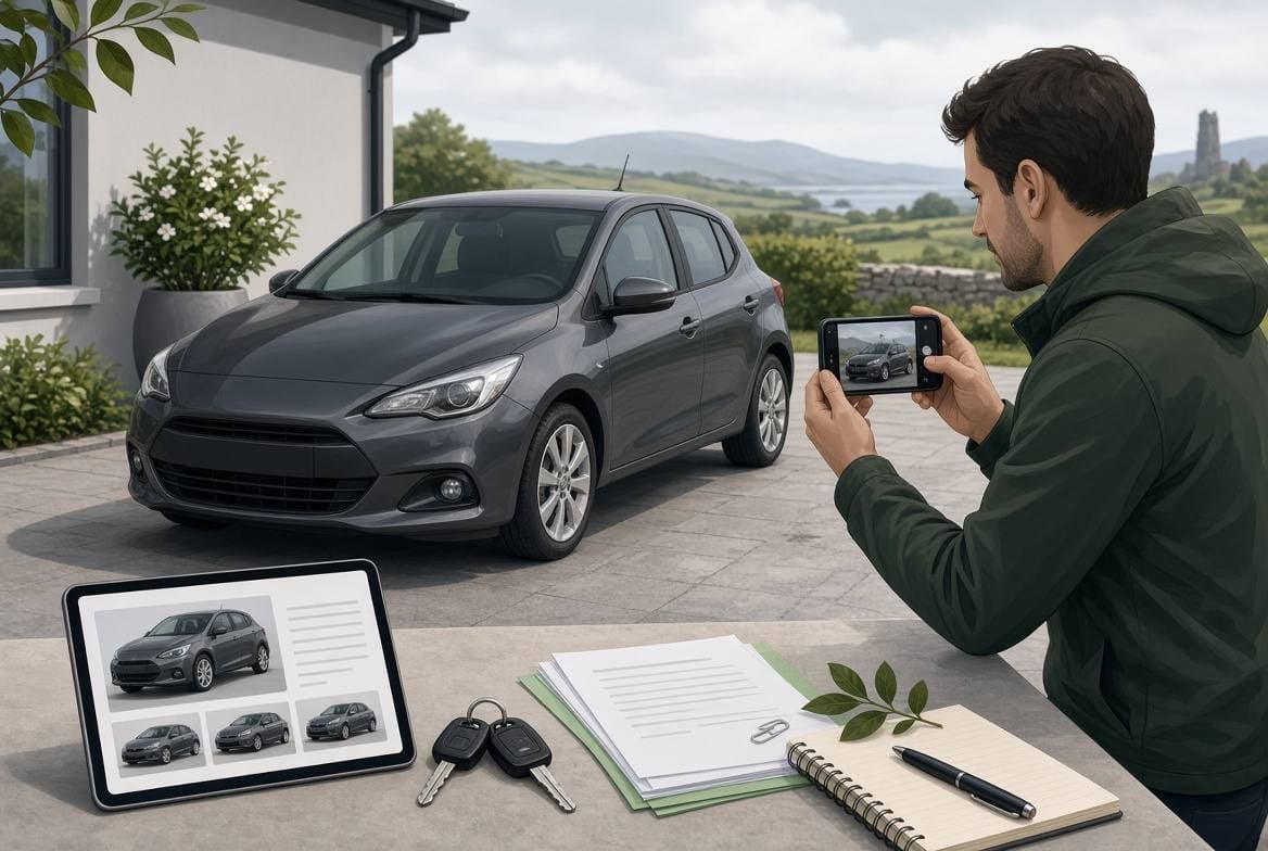 Illustration of a used car and buying checklist for Ireland