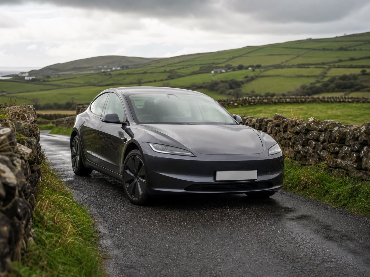 Illustration of a used electric car on an Irish road