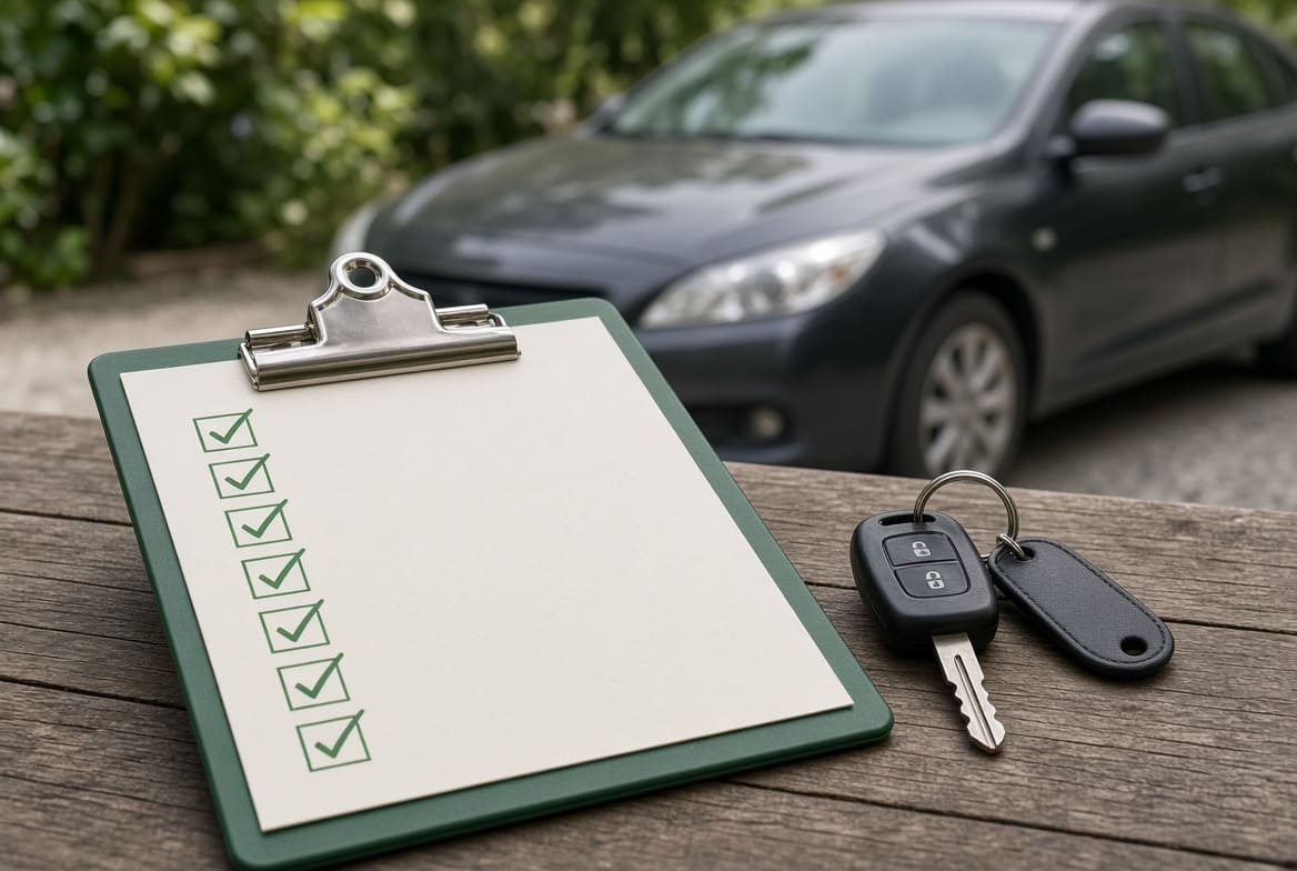 Illustration of an NCT checklist document for used car buyers