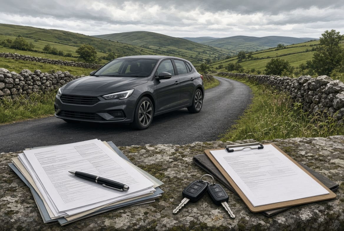 Illustration comparing part exchange and private sale of a used car in Ireland