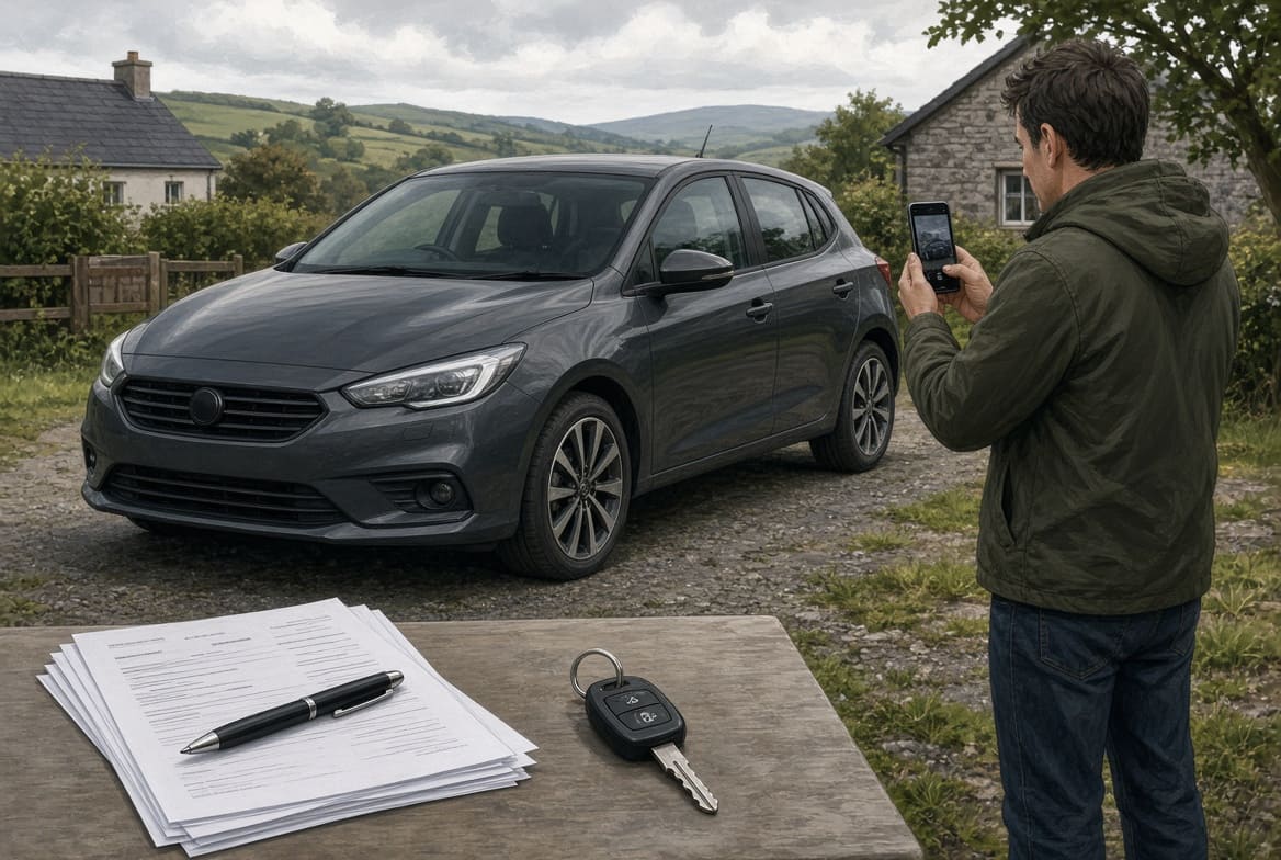 Illustration of preparing a used car for private sale in Ireland