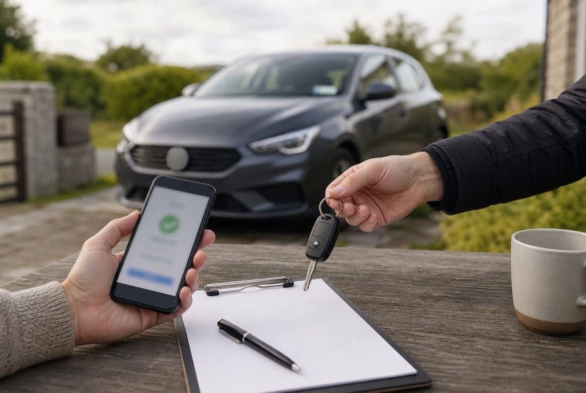 Editorial illustration for safe used car payment in Ireland