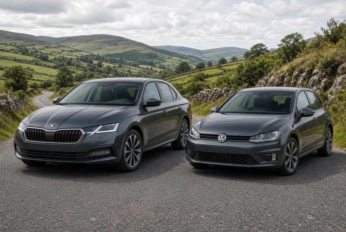 Illustration comparing Skoda Octavia and Volkswagen Golf in Ireland