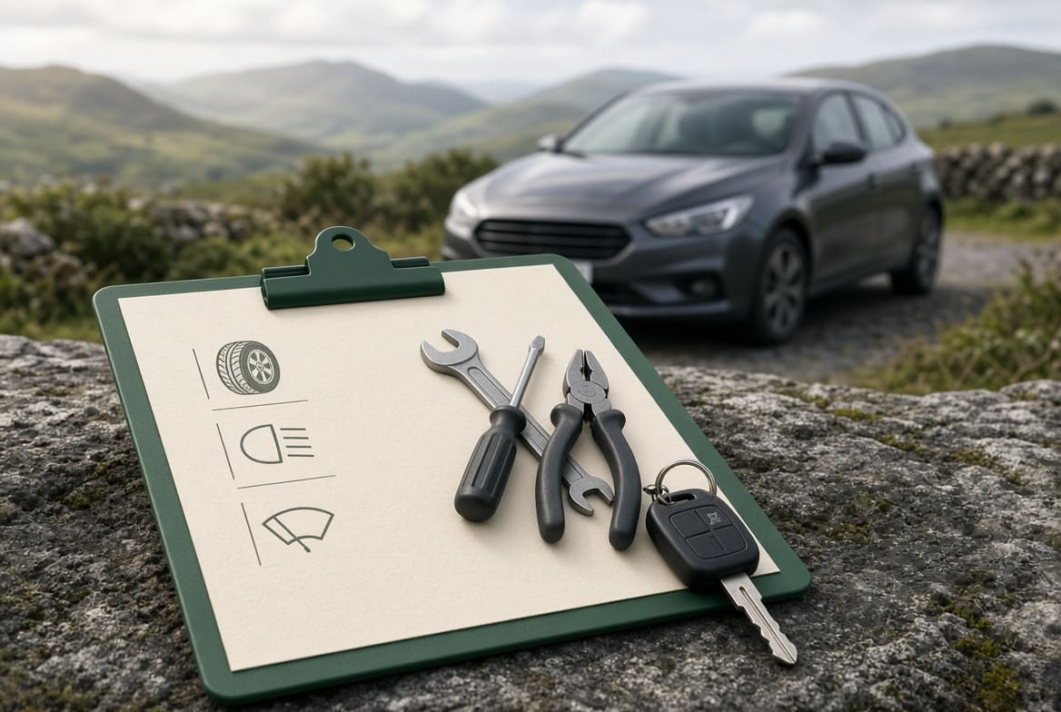 Illustration of pre-NCT checklist items for Irish drivers